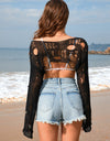 Distressed Boat Neck Long Sleeve Cover Up