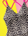 Leopard Plunge Spaghetti Strap One-Piece Swimwear