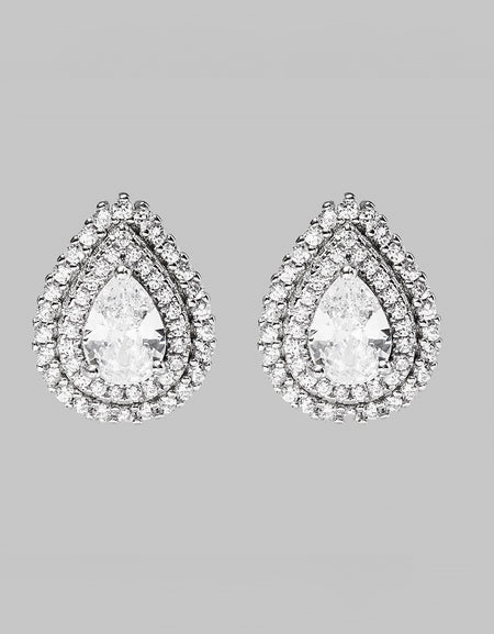 925 Sterling Silver Zircon Teardrop Shape Stud Earrings