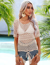 Angel Wings Cutout Round Neck Short Sleeve Cover Up