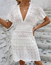 Openwork Plunge Short Sleeve Cover-Up Dress