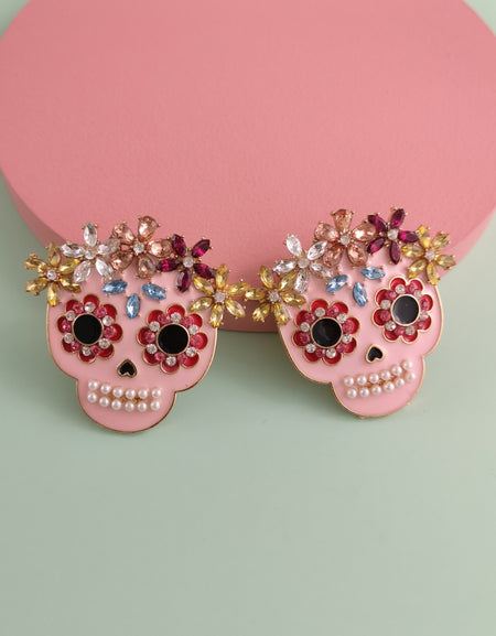 Skull Rhinestone Alloy Earrings