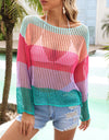 Angel Wings Color Block Openwork Boat Neck Cover Up