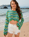 Striped Boat Neck Long Sleeve Cover Up