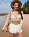 Openwork Boat Neck Long Sleeve Cover-Up