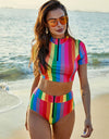 Contrast Half Zip Top and Brief Swim Set