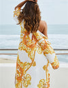 Printed Plunge Halter Neck Swimwear and Cardigan Set