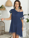 Tassel Boat Neck Flutter Sleeve Cover Up