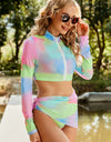 Printed Zip Up Three-Piece Swim Set