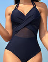 Crisscross Halter Neck One-Piece Swimwear