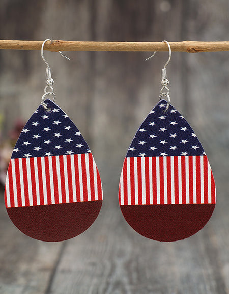 Stars and Stripes PU Leather Teardrop Earrings