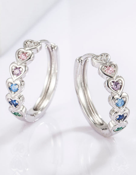 925 Sterling Silver Inlaid Zircon Heart Huggie Earrings