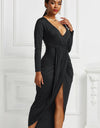 High-low Ruched Surplice Long Sleeve Dress