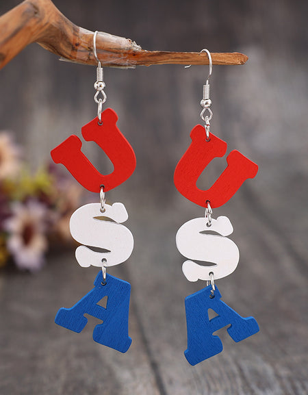 USA Wooden Letter Dangle Earrings