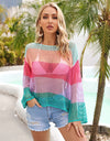 Angel Wings Color Block Openwork Boat Neck Cover Up