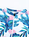 Printed Notched Half Sleeve One-Piece Swimwear