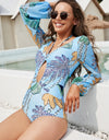 Cutout Printed Balloon Sleeve One-Piece Swimwear