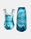 FAM-FAM Printed Tie Shoulder Swimwear and Skirt Swim Set