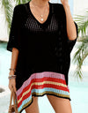 Slit Openwork V-Neck Half Sleeve Cover-Up