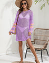 Openwork Contrast Long Sleeve Cover-Up