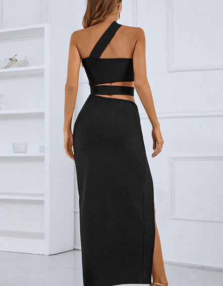 One-Shoulder Cutout Front Split Maxi Dress