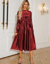 Tie Waist Long Sleeve Midi Dress