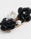 Rhinestone PU Leather Flower Earrings