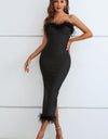 Feather Trim Strapless Sweetheart Neck Dress