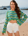 Striped Boat Neck Long Sleeve Cover Up