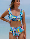 Ruffled Wide Strap Swim Top and Bottom Set