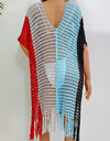 Fringe Color Block Scoop Neck Cover Up