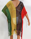 Fringe Color Block Scoop Neck Cover Up