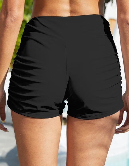 FAM-FAM Ruched Mid-Rise Waist Swim Shorts