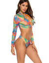 Printed Zip Up Three-Piece Swim Set