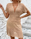 Openwork Plunge Short Sleeve Cover-Up Dress