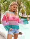 Angel Wings Color Block Openwork Boat Neck Cover Up