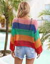 Angel Wings Color Block Openwork Boat Neck Cover Up