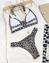 Leopard Cutout Halter Neck Bikini Set