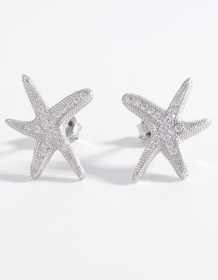 925 Sterling Silver Inlaid Zircon Starfish Earrings