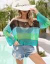 Angel Wings Color Block Openwork Boat Neck Cover Up