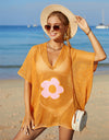 Angel Wings Openwork Flower V-Neck Short Sleeve Cover Up