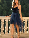 Sequin Spaghetti Strap High-Low Dress