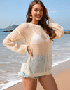 Openwork Dropped Shoulder Long Sleeve Cover-Up