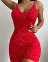 Glitter Double Spaghetti Straps Mini Dress