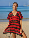 Angel Wings Tassel Openwork Striped V-Neck Cover Up