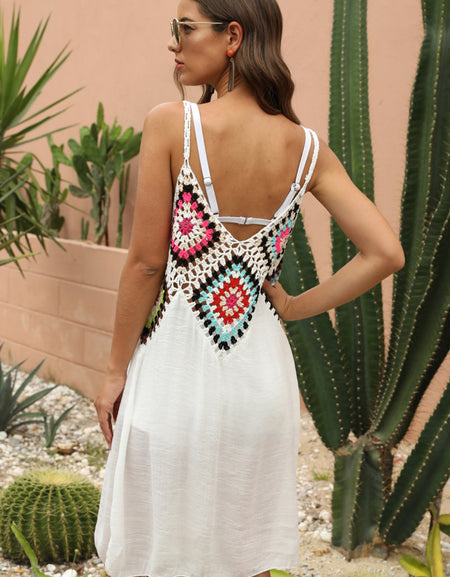 Geometric V-Neck Spaghetti Strap Cover Up Dress