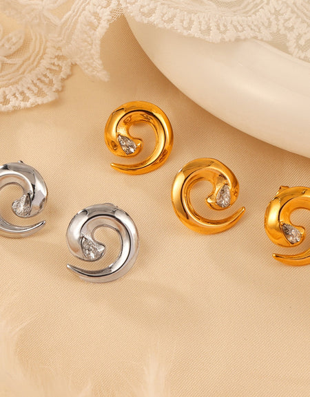 Titanium Steel Zircon Spiral Shape Earrings