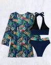 Printed Halter Neck Three-Piece Swim Set