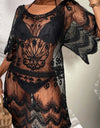 Lace Round Neck Half Sleeve Cover-Up