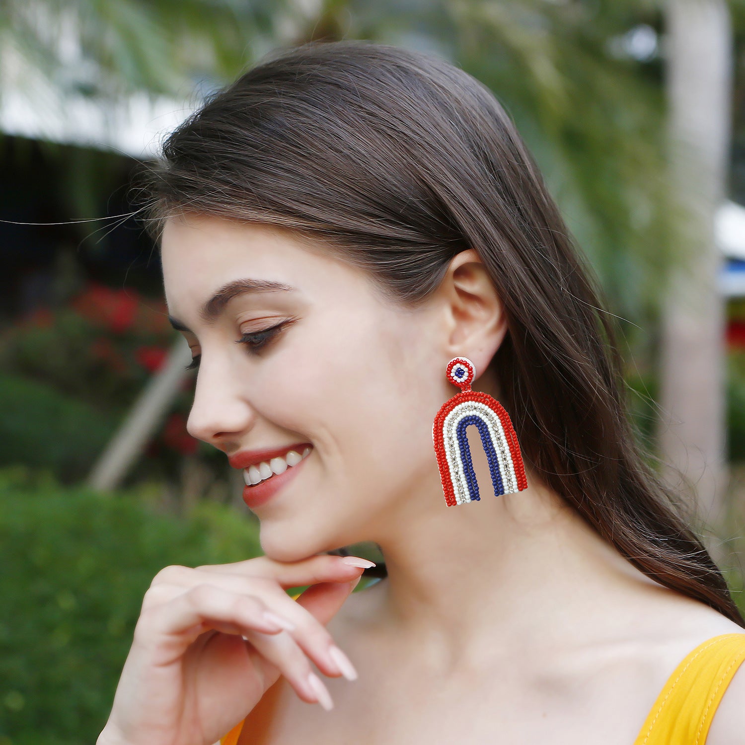 Stainless Steel Bead Geometric Dangle Earrings